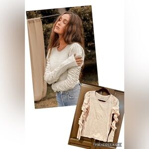 We The Free (Free People) Natasha Ruched Long Sleeve Shirt in Light Pink, Size S
